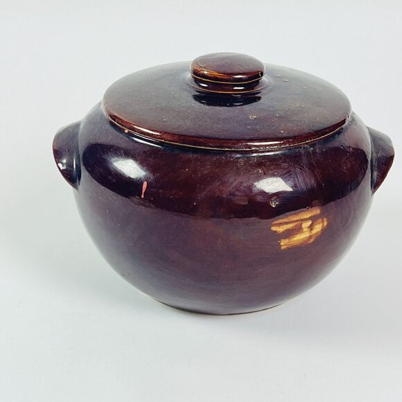 Vintage Ceramic Bean Pot With Lid & Handles Painted Floral Design USA - Picture 4 of 9